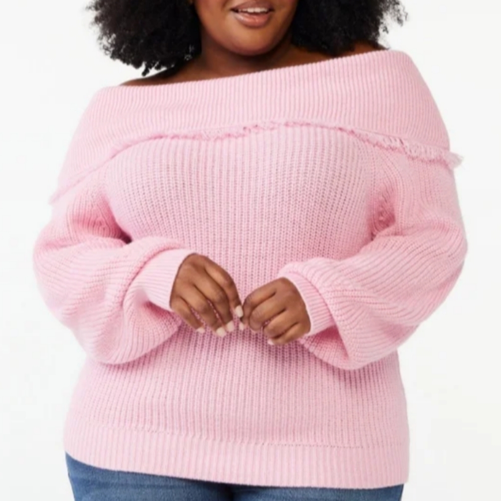 Sofia Jeans by Sofia Vergara Women's Size 2X Pink Micro Fringe Sweater NWT